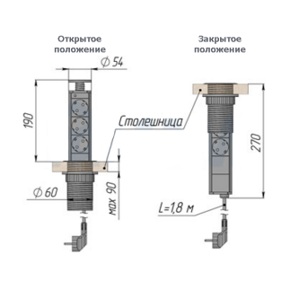 Розетка CD-MD3R60-S (silver) встраиваемая в столешницу 