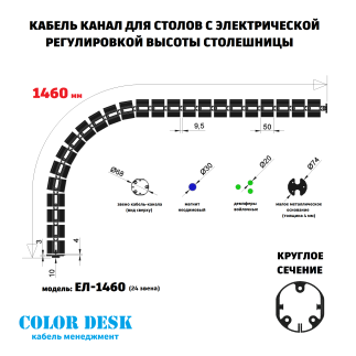 КАБЕЛЬ-КАНАЛ ЕЛ-1460-Ч (ЧЁРНЫЙ) ДЛЯ СТОЛОВ С ЭЛЕКТРОПРИВОДОМ 8